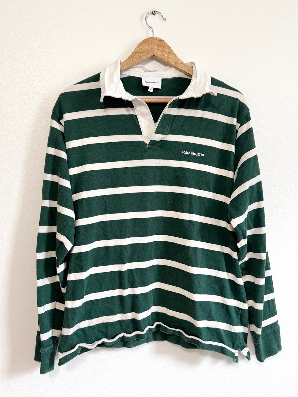 Norse Projects Ruben Striped Rugby Polo Shirt Men's Large Green Long Sleeve